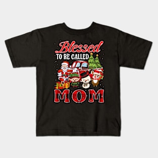 Blessed To Be Called Mom Christmas Buffalo Plaid Truck Kids T-Shirt